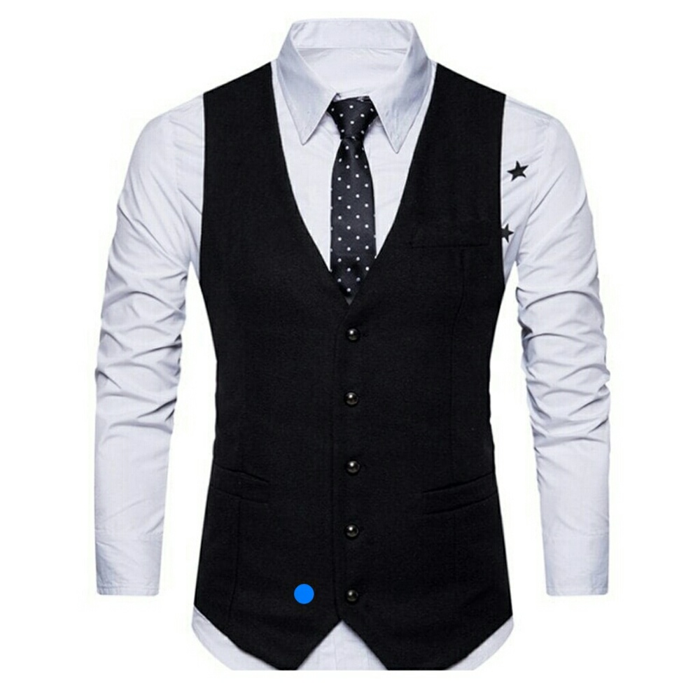 V Neck Button Up Belt Design Waistcoat - Black